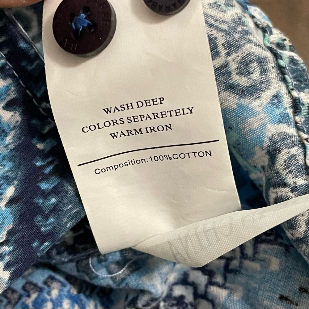 Barabas Tribal Print Long‎ Sleeve Blue Button Down Shirt Herringbone - Picture 5 of 11